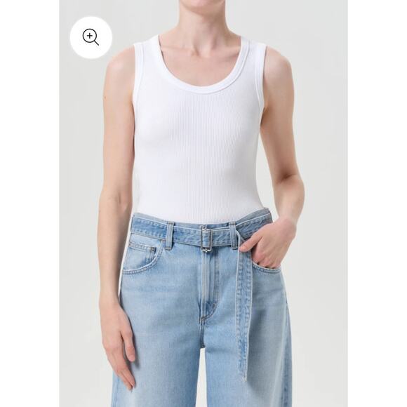 AGOLDE Tops - AGOLDE Ribbed Scoop Neck Tank Top White Cotton Stretch Size XS
